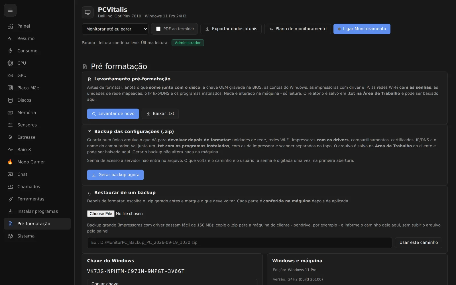 Pré-formatação no PCVitalis